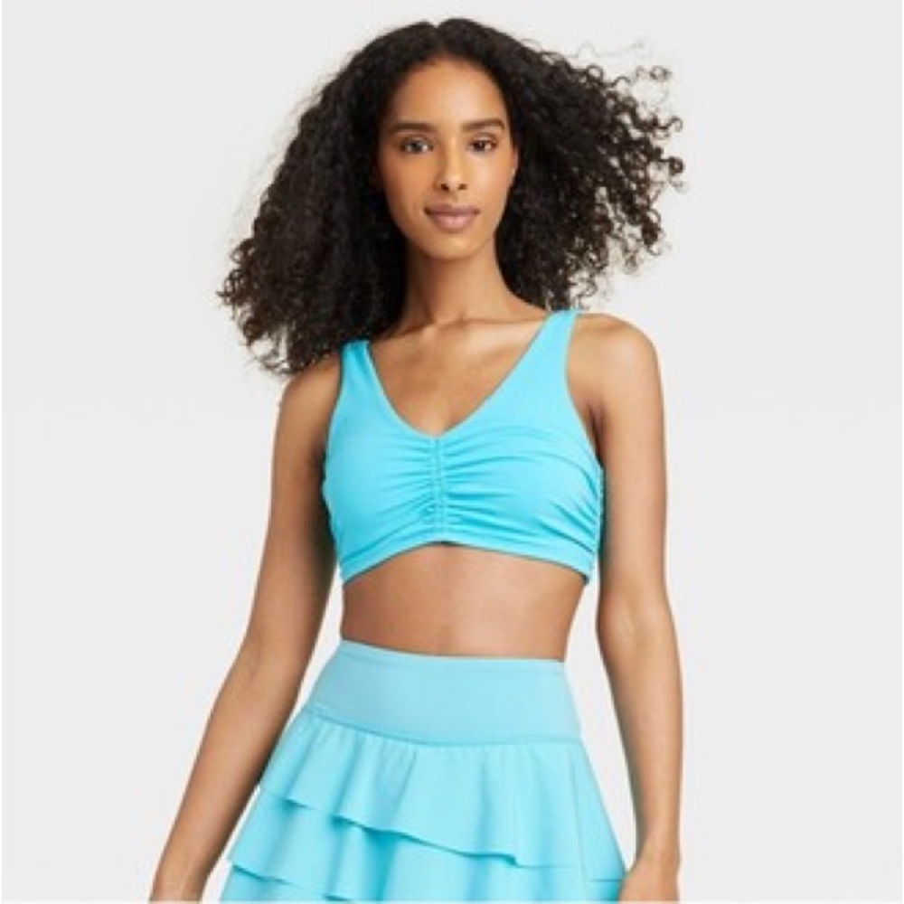Turquoise Blue Bikini Top Swimsuit with V-neckline and Light Support